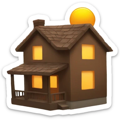 brown square house with a sun painted on it sticker