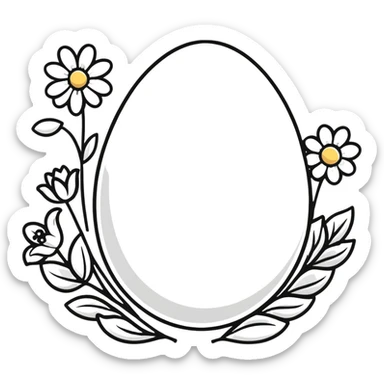 A white egg surrounded by spring flowers and floral designs sticker