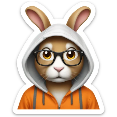  it specialist rabbit with glasses orang hoodie sticker