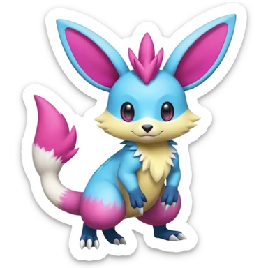 Cyan-Magenta-gradients Minccino-Zeraora-Emolga-Vernid-Sergal-fusion-hybrid-animal-creature, full body sticker
