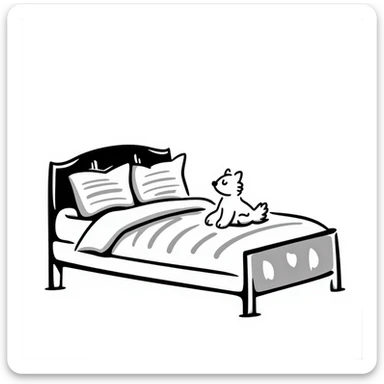 A comfortable bed with pillows and blanket sticker
