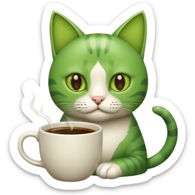 green cat with coffee sticker