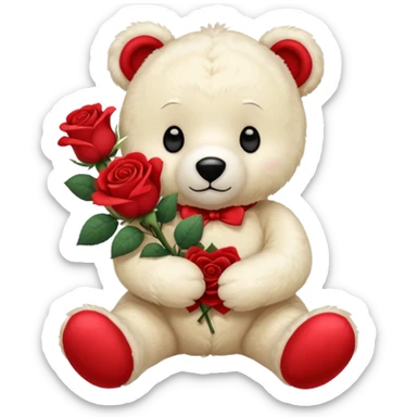 white teddy bear holding roses  sticker