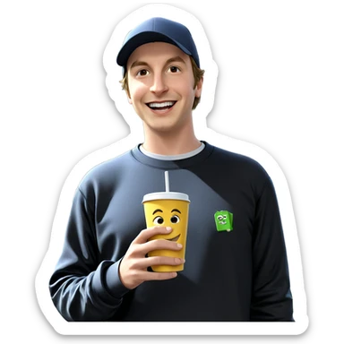 smiling boy with cup outdoors sticker