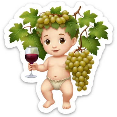 baby Bacchus with grape vines and wine grapes sticker