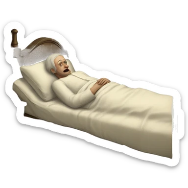 A sick man on a bed in 1870 sticker