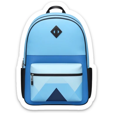 A stylish cute school backpack, medium-sized, with a modern design in blue and black. It features a geometric pattern of subtle triangles across the front pocket, giving it a sleek yet dynamic look, front view sticker
