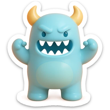 scary monster with horns and sharp teeth, detailed sticker