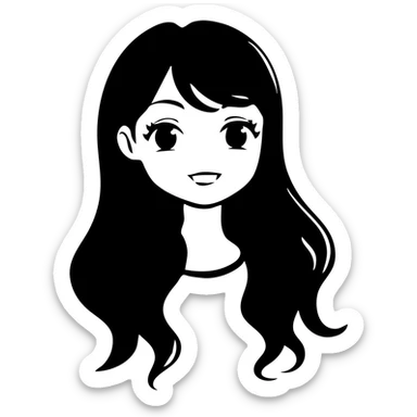 A cute girl with long hair, simple icon style sticker