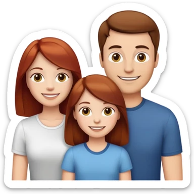 white family brown hair dad, brown straight hair mom, redhead adult daughter, black hair young man and brown hair kid  emoji sticker
