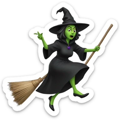 Wicked witch on broom asking which way directions sticker