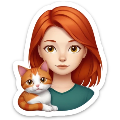 A girl with copper-red hair with a tricolor cat sticker