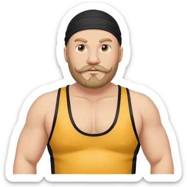 White skin fat guy with black durag, beard and mustache in wrestling singlet sticker