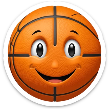 A basketball with a cheeky winking face sticker