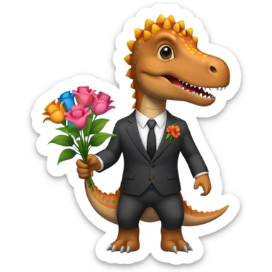 dinosaur in suit holding flowers sticker