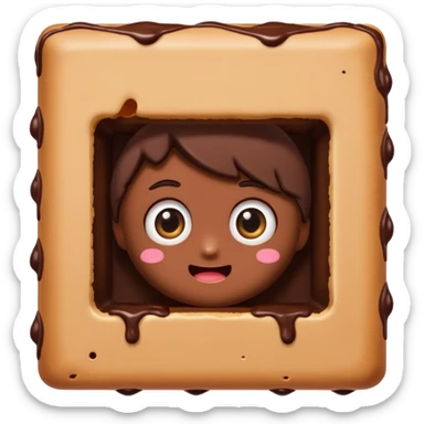 Cartoon chocolate mini pastry peeking from behind tiny wall, suspicious eyes, tiny chocolate smudges, chibi style, Twitch emoji style, transparent background, colorful
 sticker
