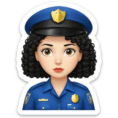 white woman police with black curly hair sticker