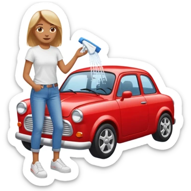 car washer woman with car  sticker