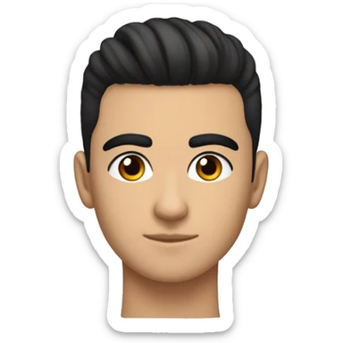 a forward-styled haircut with shaved sides black hair straight, thick black eyebrows, an average nose, and black eyes. teenager 15 years old guy turkish teen sticker