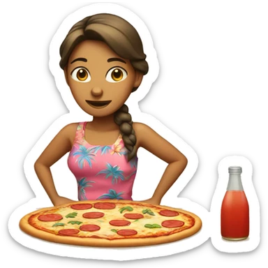 women hawaiian with making pizza sticker