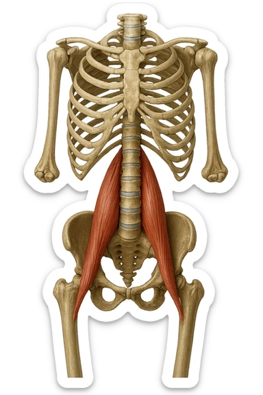 fai un immagine identica che riguarda IL MUSCOLO PSOAS i in evidenza (anatomicO) con colori naturali di un corpo umano. falla iperrealistica anatomica in 4k sticker