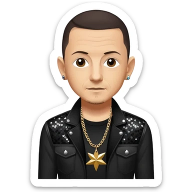 Chester Bennington with dark brown hair, black sequin tour outfit  sticker