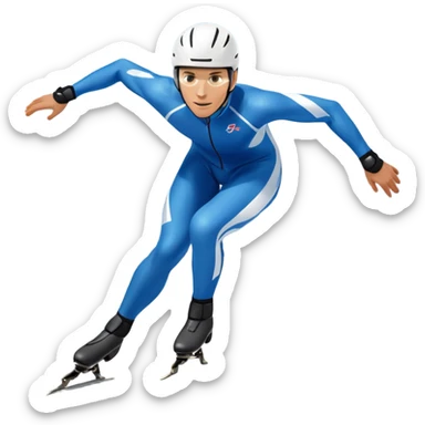 An icon showing a grand arena, snow-covered mountains in the distance, and a crisp blue sky. professional speed skater leaning into a turn on a polished ice track, dressed in a sleek suit and helmet. Transparent background highlights speed and precision. sticker