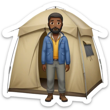 homeless dark skinned black man standing outside of a tent sticker