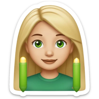Light skin girl emoji with straight hair and green eyes sticker