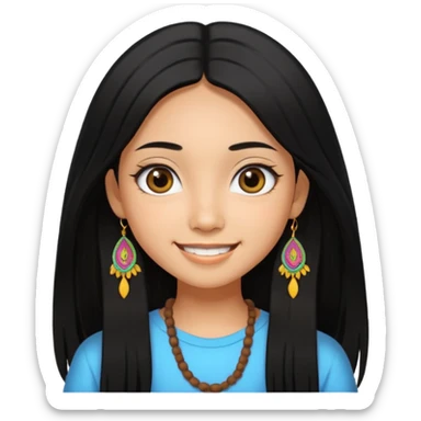 20 yr old asian woman hair  center part big eyes big smile tanned skin straight black hair hippie part hair  sticker