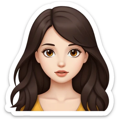 pretty girl, long hair, brown eyes, natural lips, white skin, dark brown hair sticker