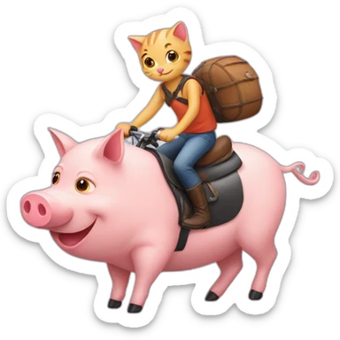 cat riding a pig sticker