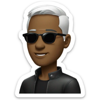 Portrait of stylish young man, sliver under-cut hair style, wearing rounded ear-rings, wearing black sunglasses sticker