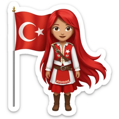 ultra sexy happy Turkish girl with Turkish flag in national outfit, full body, long bright hair sticker