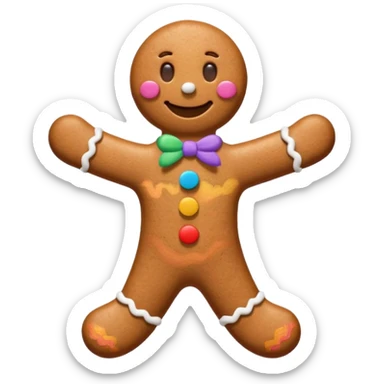 i would like a gingerbread man emoji, it should have colorful buttons, white lines on his arms and legs similar to the gingerbread man character from shrek sticker