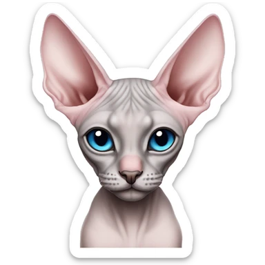 Pink grey canadian sphynx cat with blue eyes and black nose and elf ears  sticker