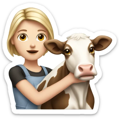 White girl holding a cow sticker