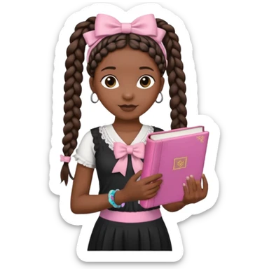 Black girl with boho braids,white bow, black leggings;white top, and pink bible  sticker
