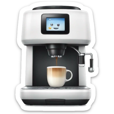 Coffee machine with mug and milk sticker