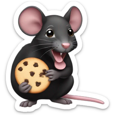 balck rat happy eats cookie sticker