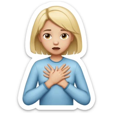 A girl with light down hair chocking with her hands on her chest  sticker