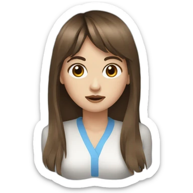 brown hair bangs girl mad blue eyes sticker