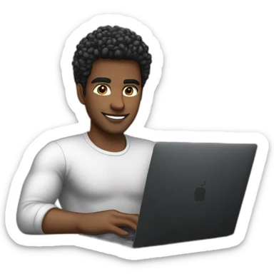 Latin Computer engineer hair white skin black on desk with laptop Apple MacBook Pro  sticker