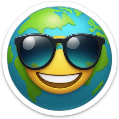 planet Earth with a cartoon smiling face with sunglasses sticker