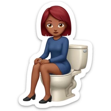 Brown Lady with dark red hair  sitting on toilet sticker