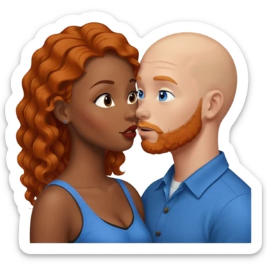 Bald white male with ginger beard and blue eyes kissing African American brown woman with black wavy hair sticker