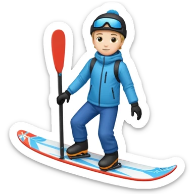 winter clothes boy with skiboard  sticker