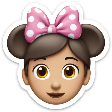 Brunette light skin women wearing pink polkadot Minnie mouse ears ￼ sticker