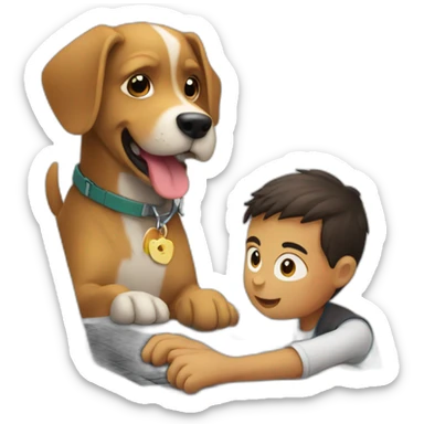 a dog closing the laptop of a boy sticker