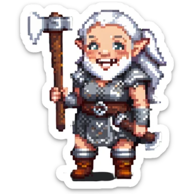 laughing female dwarf from Lineage 2 game character with axe sticker